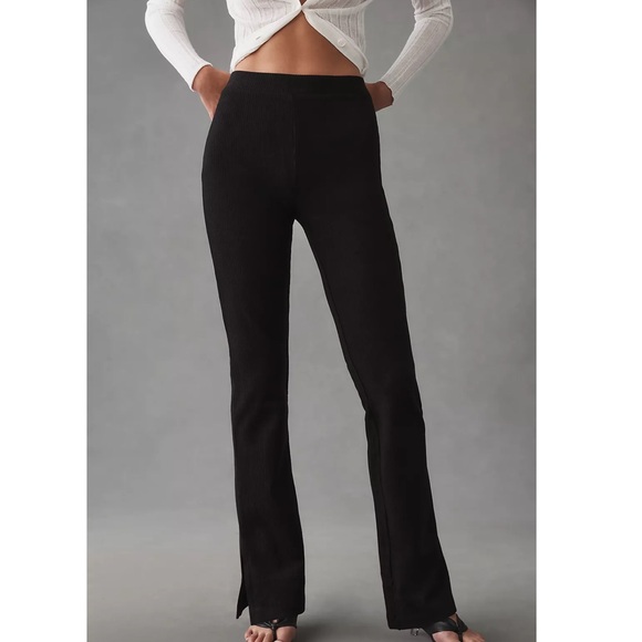 Sanctuary Pants - Sanctuary Anthropologie Black The Kicker High Waisted Ribbed Flare Leggings